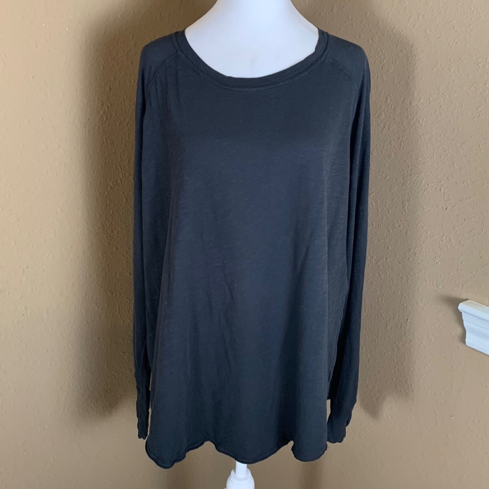 Zella Relaxed Washed Long Sleeve Slub Tee Black Size L Thumbholes